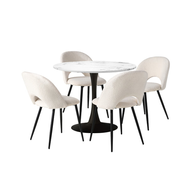  90cm Round Dining Table with 4PCS Chairs White and Black
