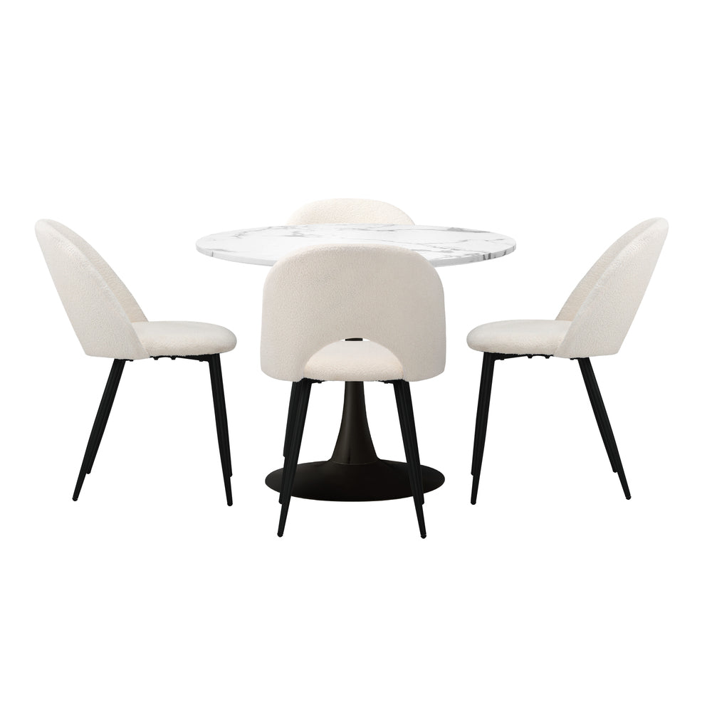 90cm Round Dining Table with 4PCS Chairs White and Black