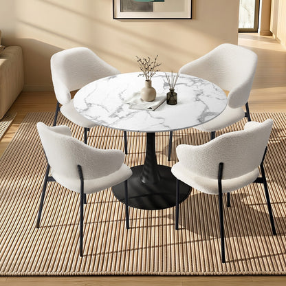 Dining Set White Marble 52x48x80cm