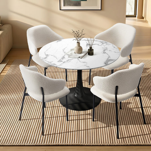 Dining Set White Marble 52x48x80cm