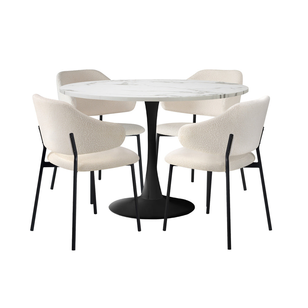 Dining Set White Marble 52x48x80cm