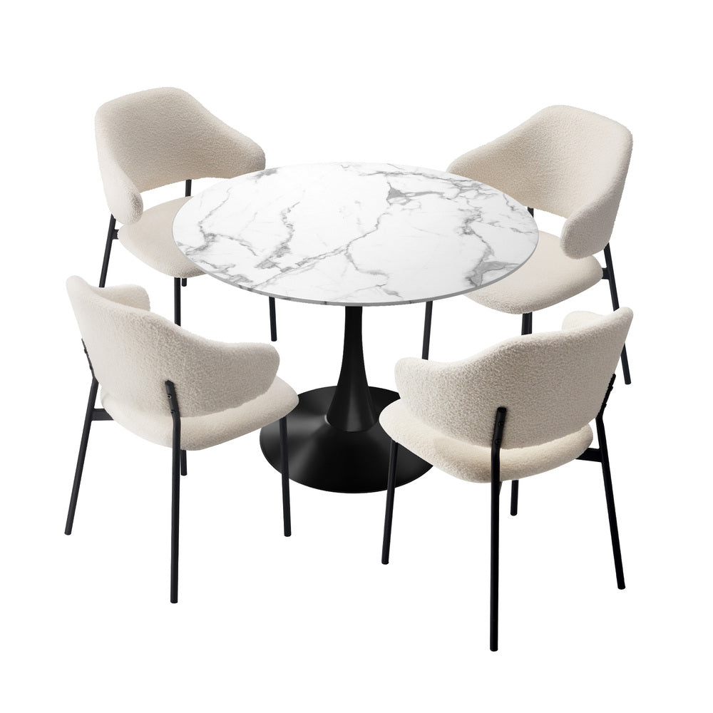Dining Set White Marble 52x48x80cm