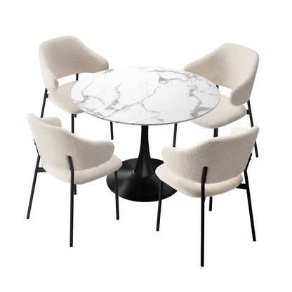 Dining Set White Marble 52x48x80cm