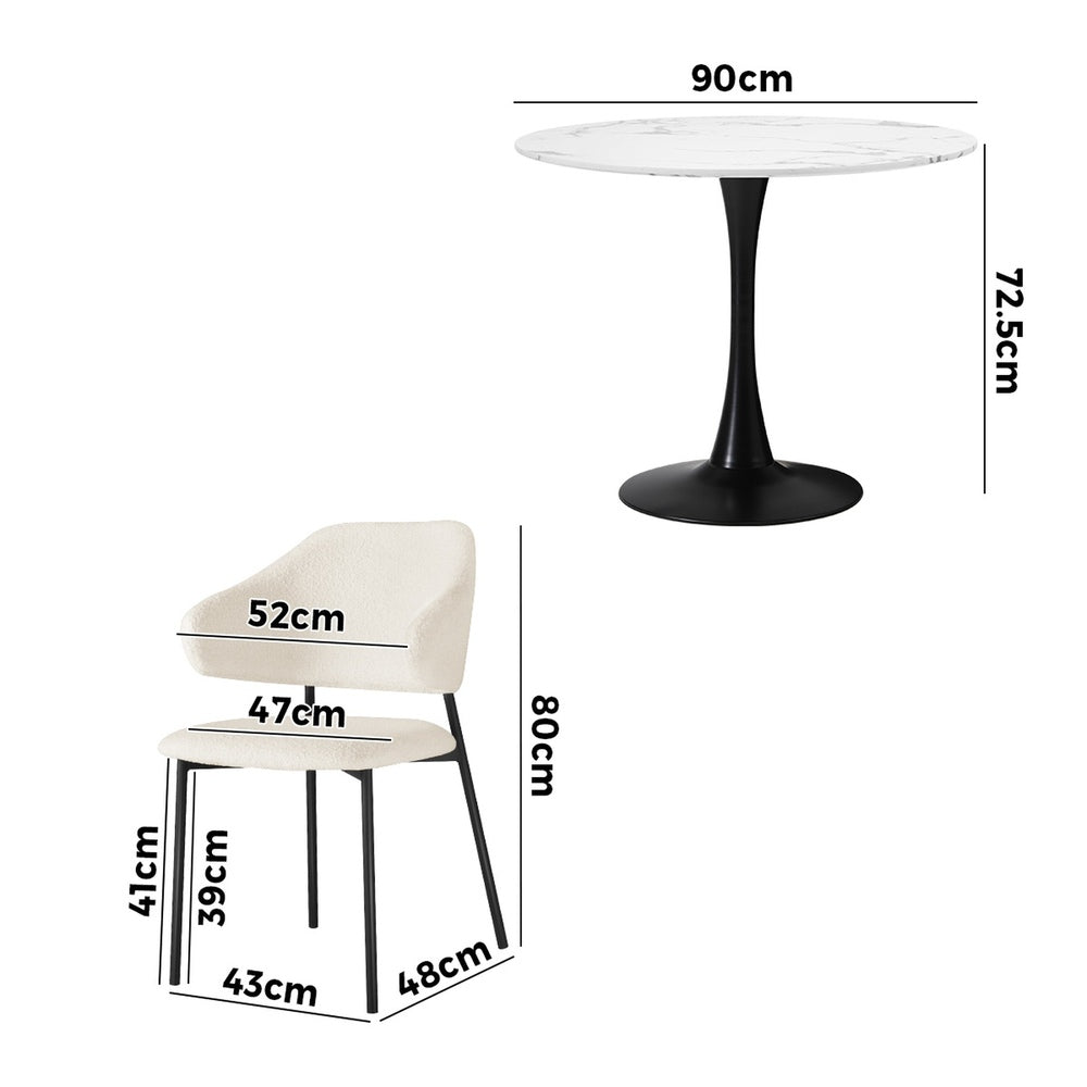 Dining Set White Marble 52x48x80cm