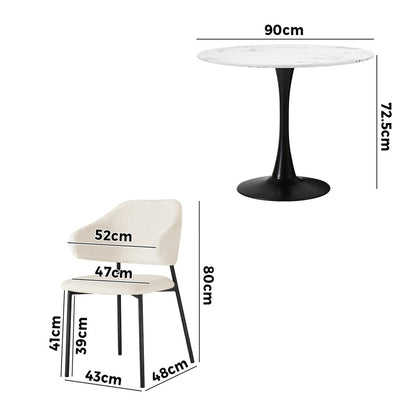 Dining Set White Marble 52x48x80cm