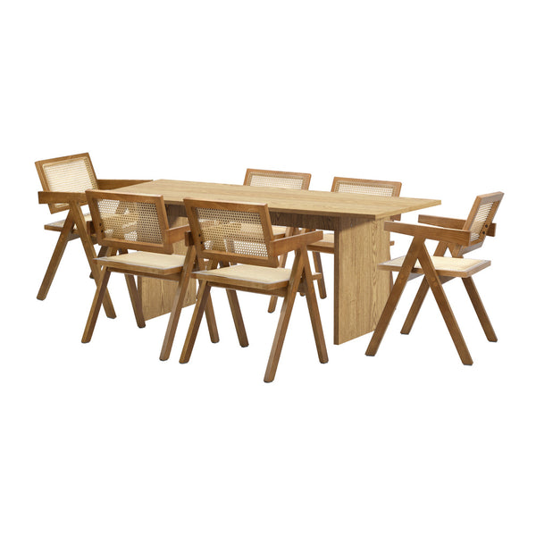  180cm Rectangular Dining Table with 6PCS Dining Chairs Wooden Walnut