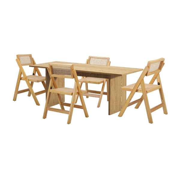  180cm Rectangular Dining Table with 4PCS Dining Chairs Foldable Natural