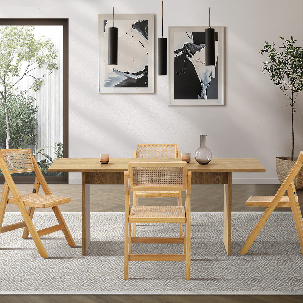 180cm Rectangular Dining Table with 4PCS Dining Chairs Foldable Natural