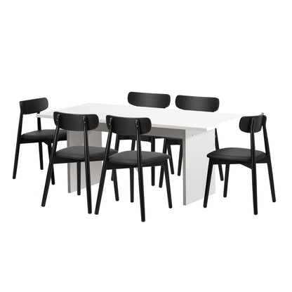 6-Seater Dining Table and Chairs Set Wooden Black & White for Kitchen or Dining Room