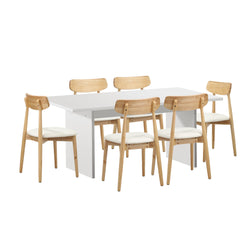 6-Seater Dining Table and Chairs Set Wooden Black & White for Kitchen or Dining Room
