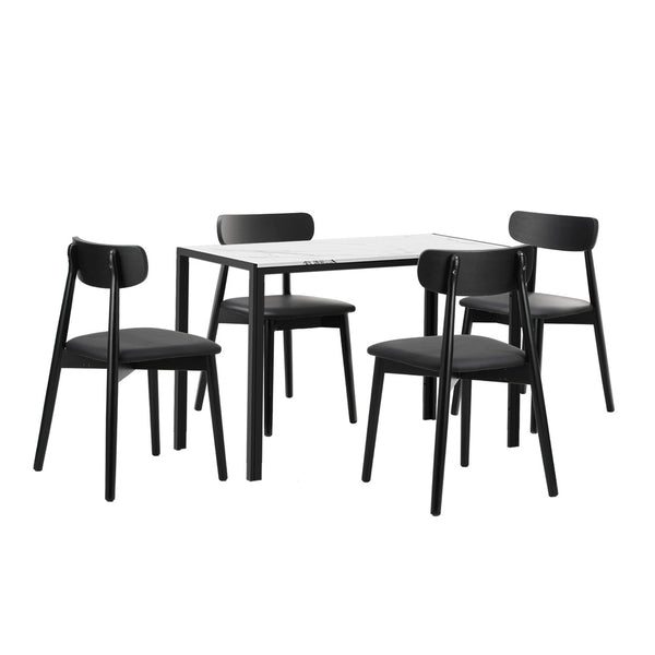  Dining Table 1.2m with 4PCS Wooden PU Leather Chairs White & Black Set
