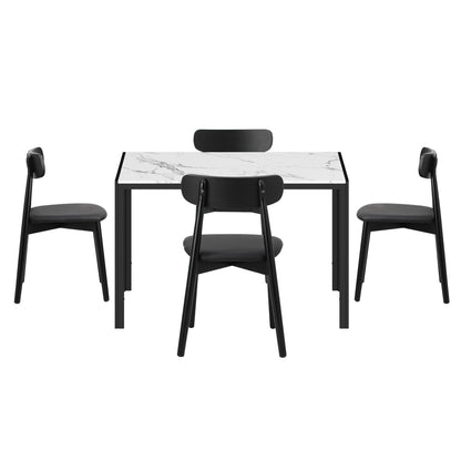 Dining Table 1.2m with 4PCS Wooden PU Leather Chairs White & Black Set