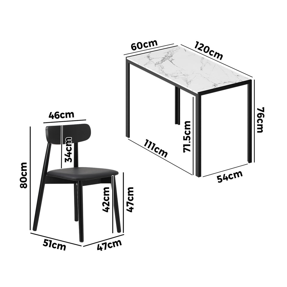Dining Table 1.2m with 4PCS Wooden PU Leather Chairs White & Black Set