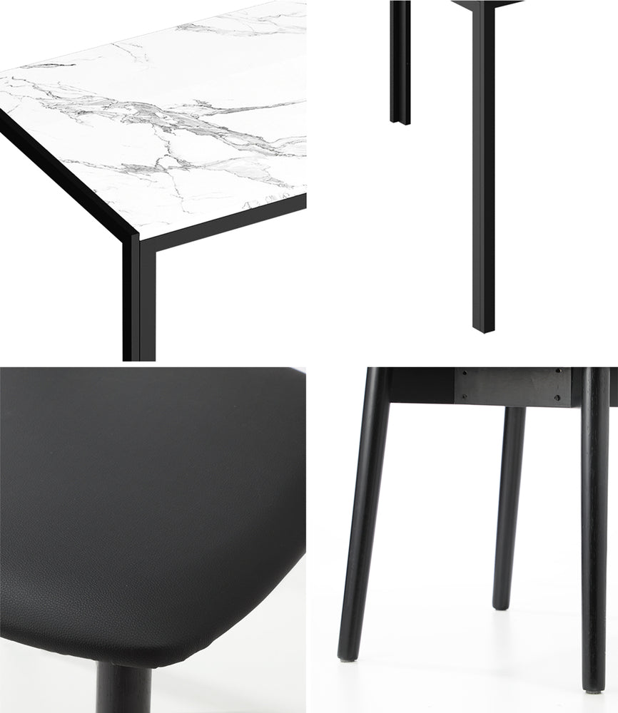 Dining Table 1.2m with 4PCS Wooden PU Leather Chairs White & Black Set