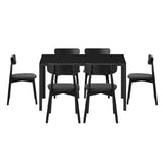 1.4m Dining Table with 6PCS Wooden Chairs Set Black PU Leather for Kitchen