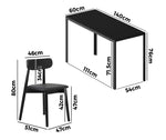 1.4m Dining Table with 6PCS Wooden Chairs Set Black PU Leather for Kitchen
