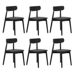 1.4m Dining Table with 6PCS Wooden Chairs Set Black PU Leather for Kitchen