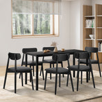 1.4m Dining Table with 6PCS Wooden Chairs Set Black PU Leather for Kitchen
