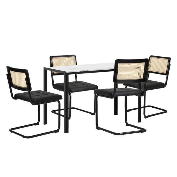  Rectangle Dining Table with Dining Chairs Leather Black