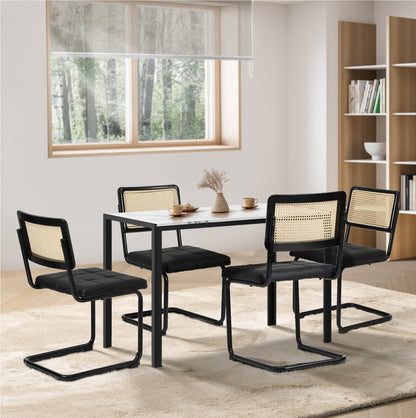 120cm Rectangle Dining Table with 4PCS Dining Chairs Leather Black