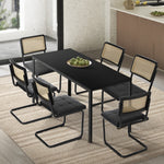Rectangle Dining Table with Dining Chairs Leather Black