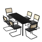 Rectangle Dining Table with Dining Chairs Leather Black