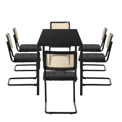 120cm Rectangle Dining Table with 4PCS Dining Chairs Leather Black