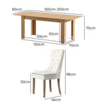 200cm Extendable Dining Table with 6PCS Dining Chairs Velvet Beige