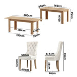 200cm Extendable Dining Table with 6PCS Dining Chairs Velvet Beige