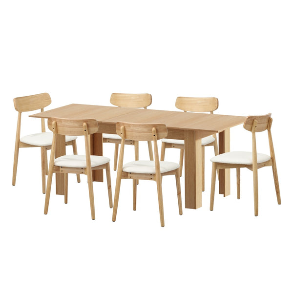  200cm Extendable Dining Table with 6x Dining Chairs PU Leather Natural