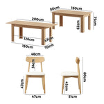 200cm Extendable Dining Table with 6x Dining Chairs PU Leather Natural