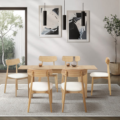 200cm Extendable Dining Table with 6x Dining Chairs PU Leather Natural