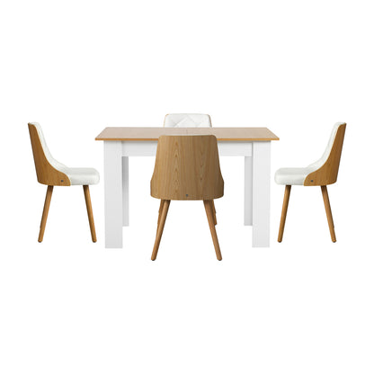 Extendable Dining Table & 4pcs Chair with Leather Seat