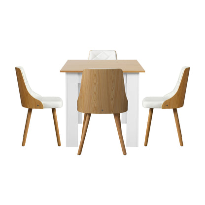 Extendable Dining Table & 4pcs Chair with Leather Seat