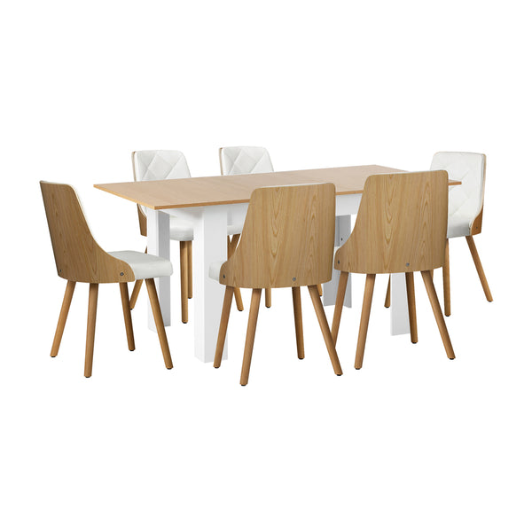  Extendable Dining Table & 6pcs Chair with Leather Seat
