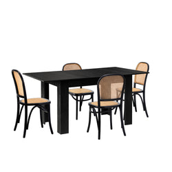 160cm Extendable Dining Table with 4PCS Dining Chairs Rattan Black