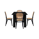 160cm Extendable Dining Table with 4PCS Dining Chairs Rattan Black