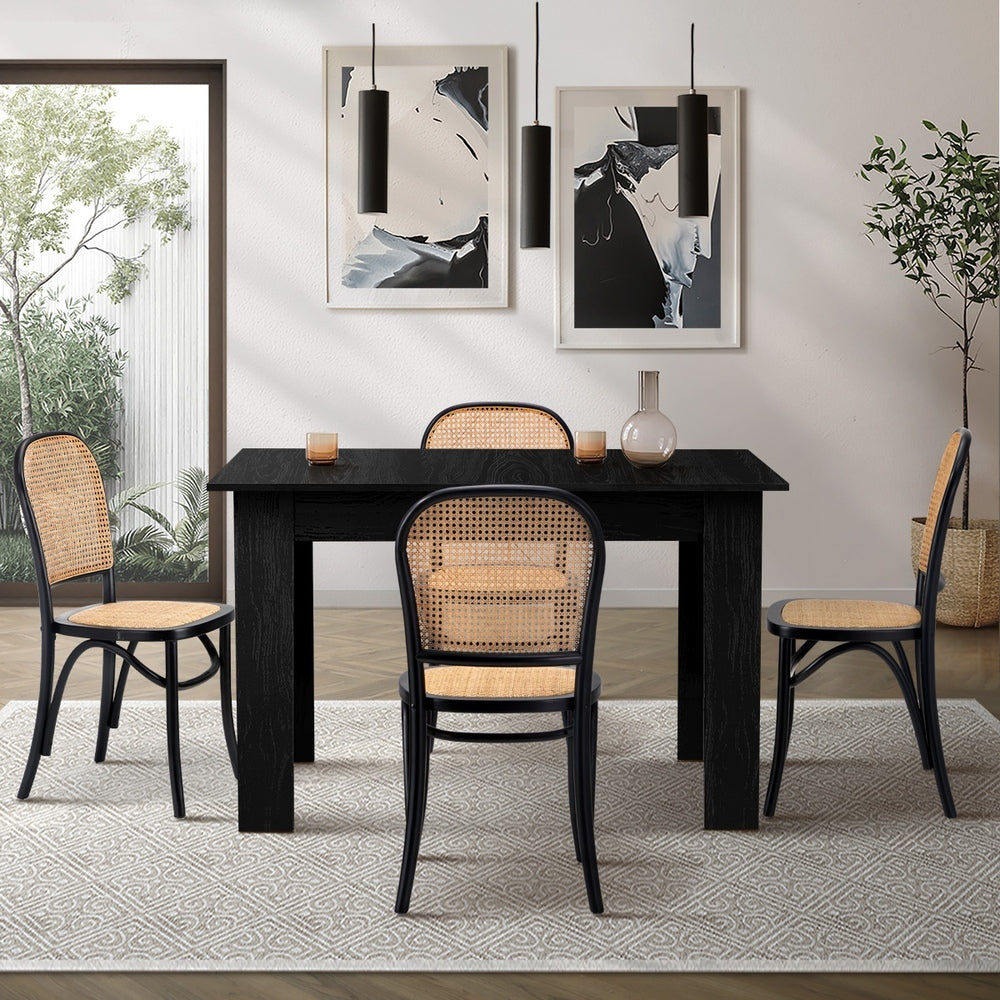 160cm Extendable Dining Table with 6PCS Dining Chairs Rattan Black