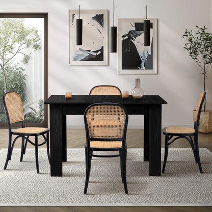 160cm Extendable Dining Table with 6PCS Dining Chairs Rattan Black