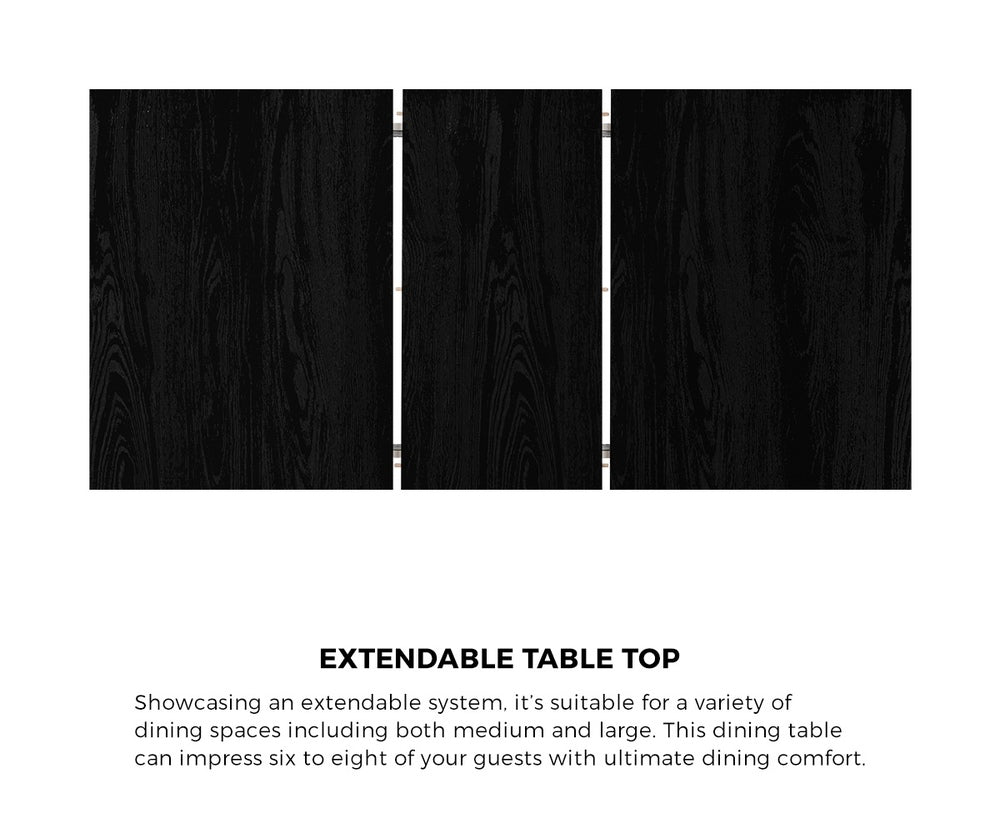 160cm Extendable Dining Table with 6PCS Dining Chairs Rattan Black