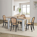 160cm Extendable Dining Table with Chairs Rattan Black/Natural