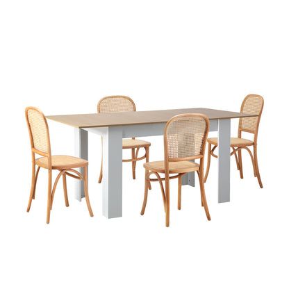 160cm Extendable Dining Table with 4PCS Chairs Rattan Natural