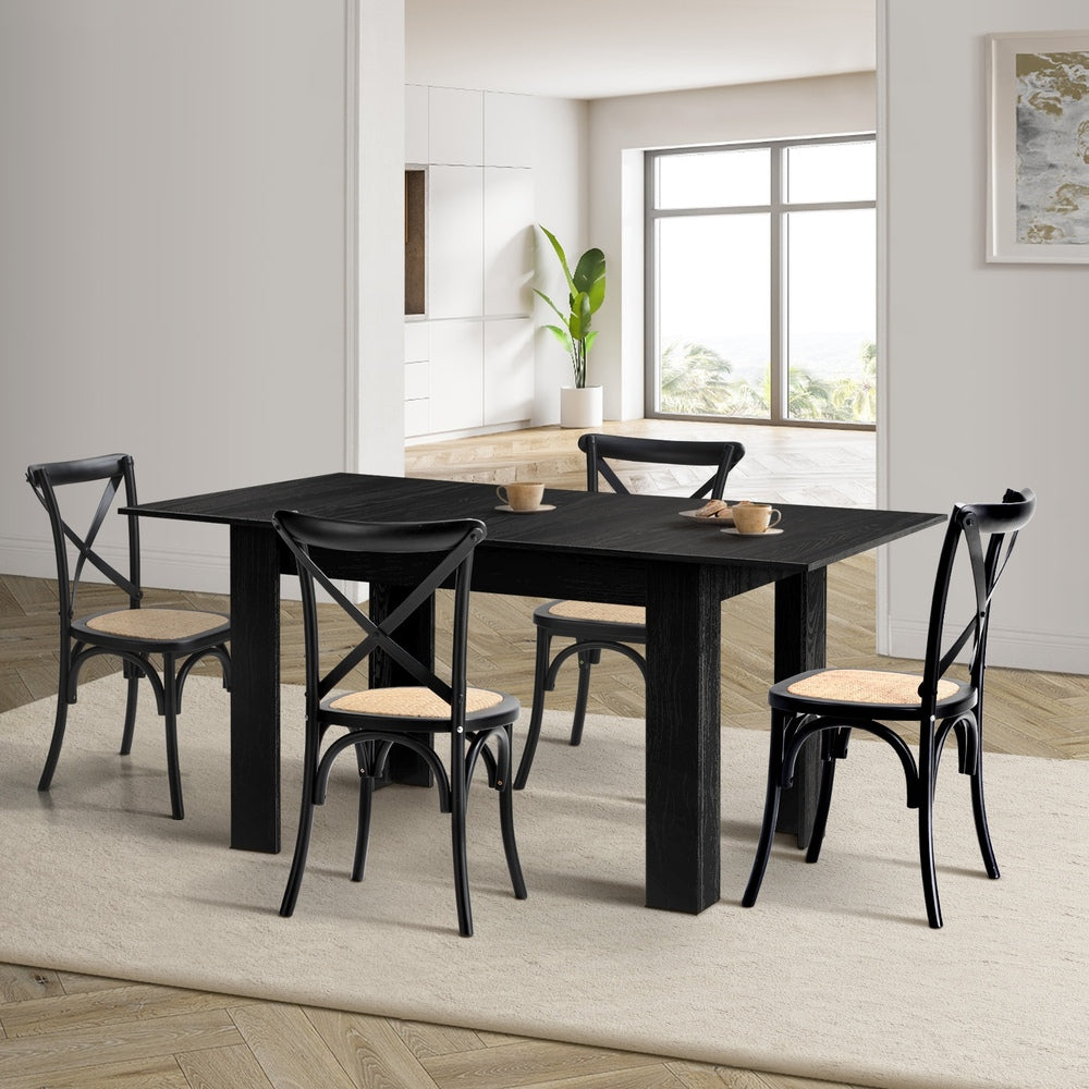 160cm Extendable Dining Table with 6PCS Dining Chairs Geometric Black