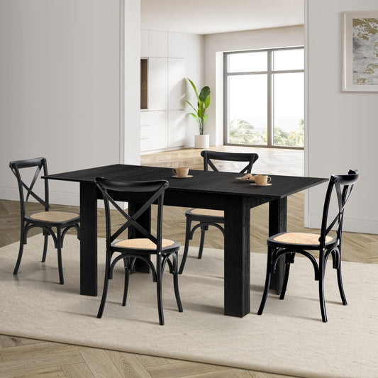160cm Extendable Dining Table with 6PCS Dining Chairs Geometric Black