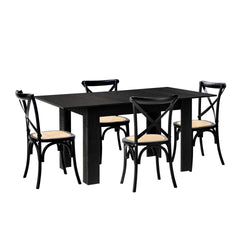 160cm Extendable Dining Table with 4PCS Dining Chairs Geometric Black