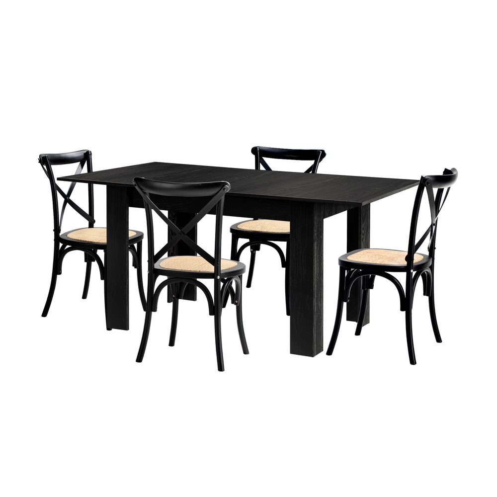 160cm Extendable Dining Table with 6PCS Dining Chairs Geometric Black