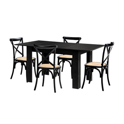 160cm Extendable Dining Table with 6PCS Dining Chairs Geometric Black