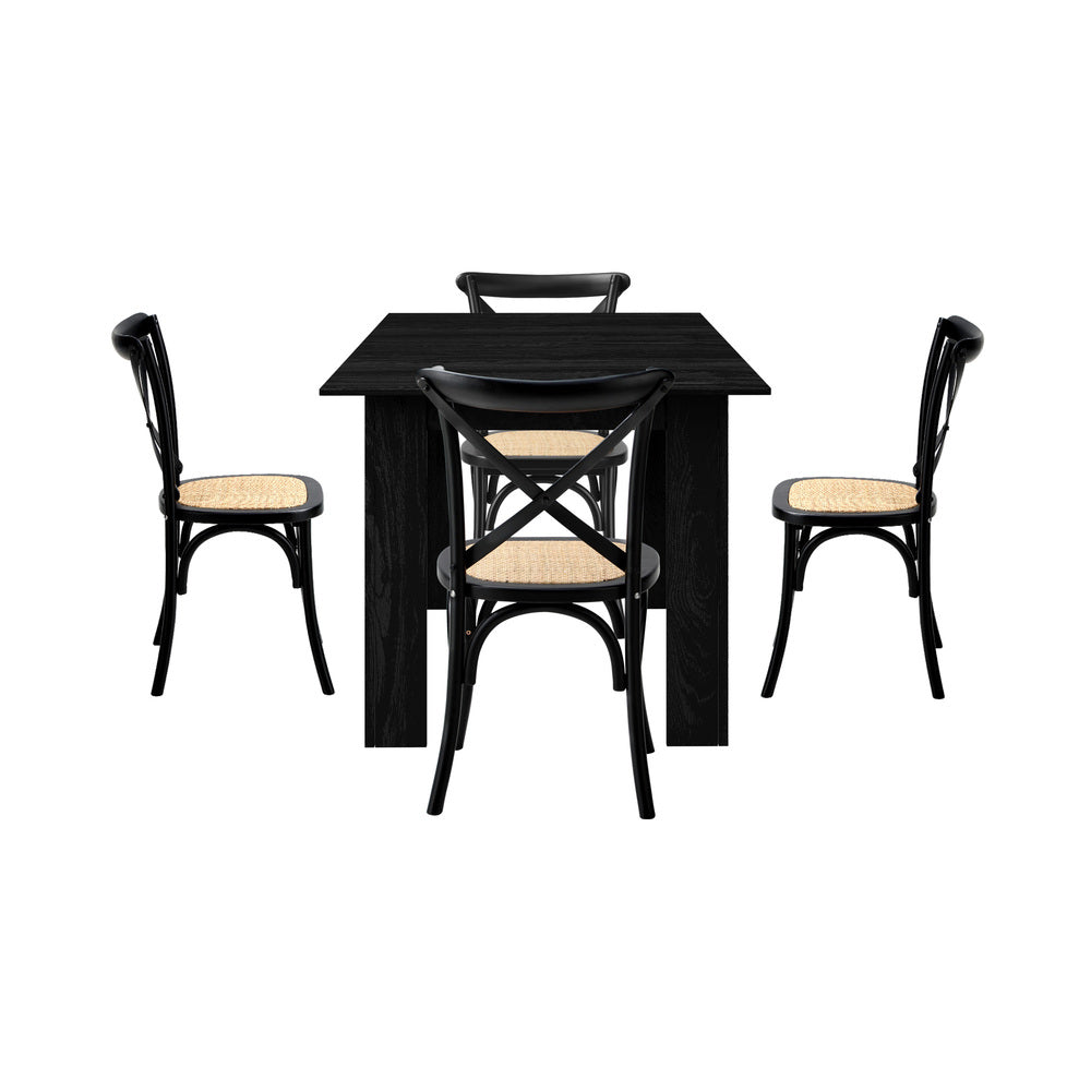 160cm Extendable Dining Table with 6PCS Dining Chairs Geometric Black