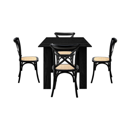 160cm Extendable Dining Table with 6PCS Dining Chairs Geometric Black
