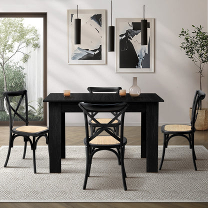 160cm Extendable Dining Table with 4PCS Dining Chairs Geometric Black